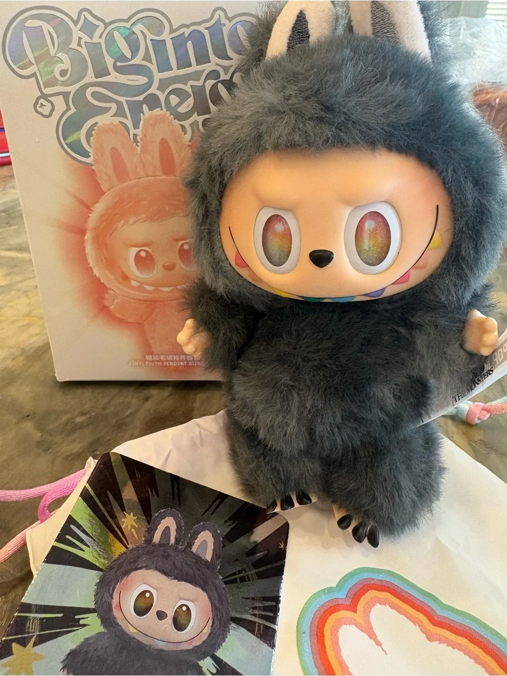 ULTRA RARE Big Into Energy Labubu HIDDEN Rainbow smile eyes BLACK GREY BAG CHARM